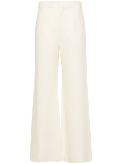 Shop Chloé White Wide-leg Linen Trousers In Neutrals