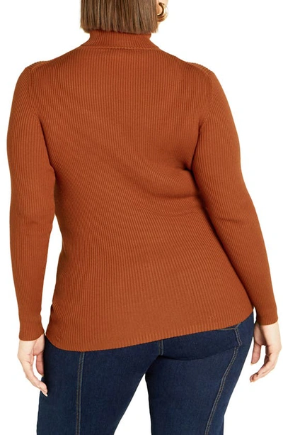 Shop City Chic Mia Rib Turtleneck Sweater In Toffee