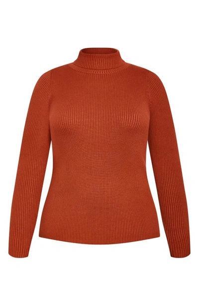 Shop City Chic Mia Rib Turtleneck Sweater In Toffee
