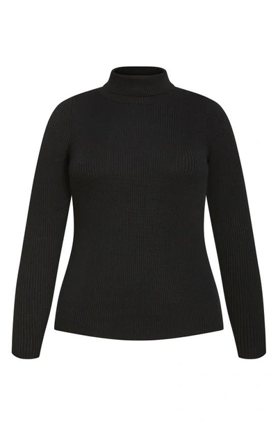 Shop City Chic Mia Rib Turtleneck Sweater In Black