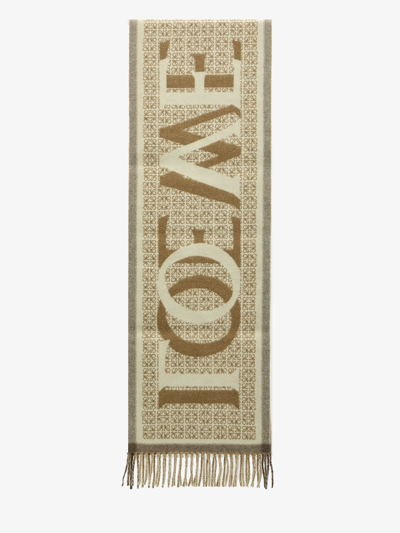 Shop Loewe Love Scarf In Wool And Cashmere In Beige