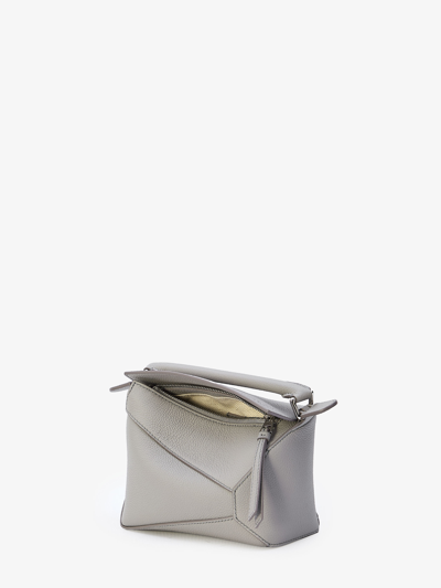 Loewe Mini Puzzle Edge Leather Shoulder Bag In Grey