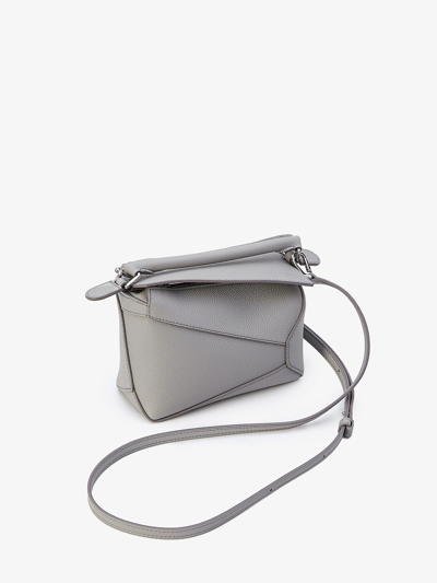Loewe Mini Puzzle Edge Leather Shoulder Bag In Grey