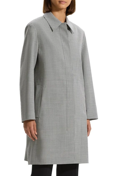 Shop Theory Gingham Tailored Stretch Wool Coat In Black Multi