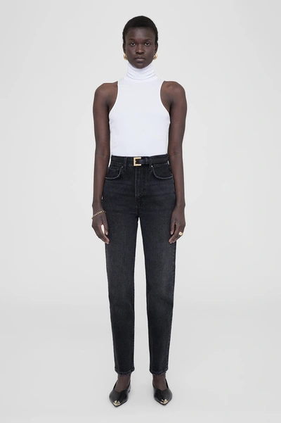 Anine Bing Roy Straight Leg Jeans In Washed Black In Shadow Grey