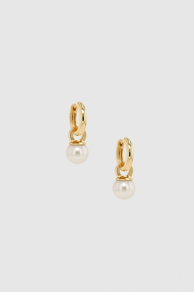 Shop Anine Bing Chunky Hoops With Pearl Charms In 14k Gold