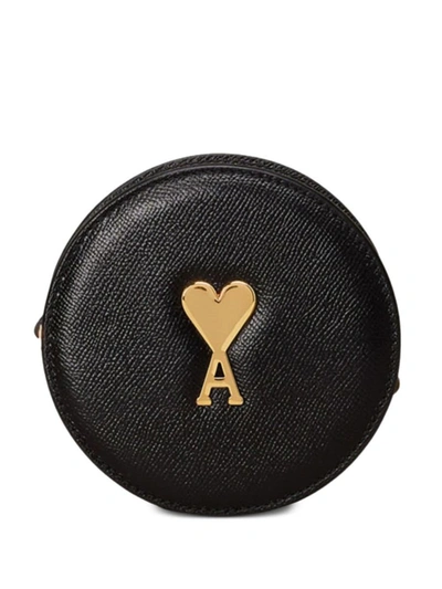 Shop Ami Alexandre Mattiussi Ami Paris Round Paris Paris Leather Crossbody Bag In Noir