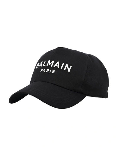 Shop Balmain Logo Embroidery Baseball Cap In Black