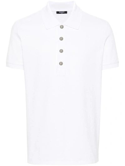 Shop Balmain Monogram Polo Shirt In White