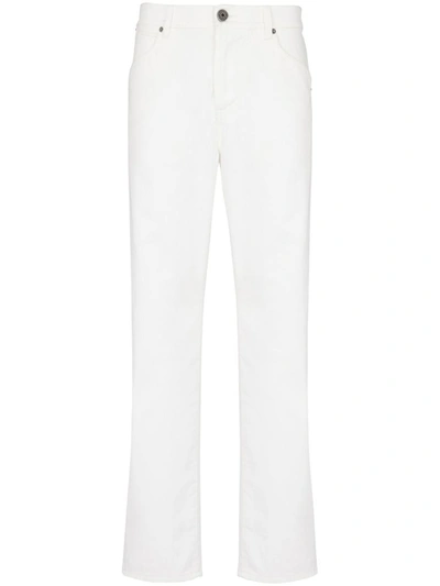 Shop Balmain Straight Jeans With Embroidery In White