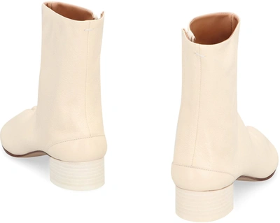 Shop Maison Margiela Tabi Leather Ankle Boots In Panna