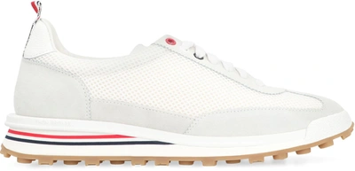 Shop Thom Browne Leather And Fabric Low-top Sneakers In White