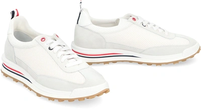 Shop Thom Browne Leather And Fabric Low-top Sneakers In White