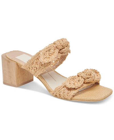 Shop Dolce Vita Women's Zemmie Bow Double-band Slide High-heel Dress Sandals In Light Natural Raffia