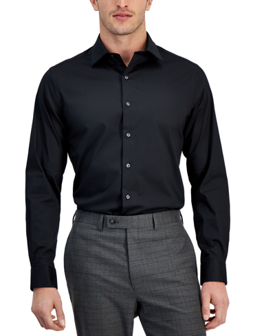Shop Alfani Men's Regular-fit Temperature Regulating Solid Dress Shirt, Created For Macy's In Deep Black