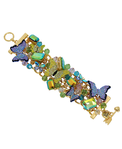 Shop Betsey Johnson Faux Stone Butterfly Statement Bracelet In Multi,gold