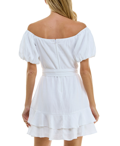 Shop Trixxi Juniors' Tie-waist Fit & Flare Ruffled Dress In White
