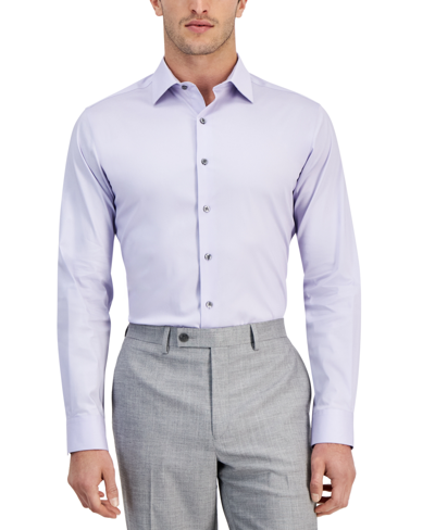 Shop Alfani Men's Slim-fit Temperature Regulating Solid Dress Shirt, Created For Macy's In Lilac Whisper