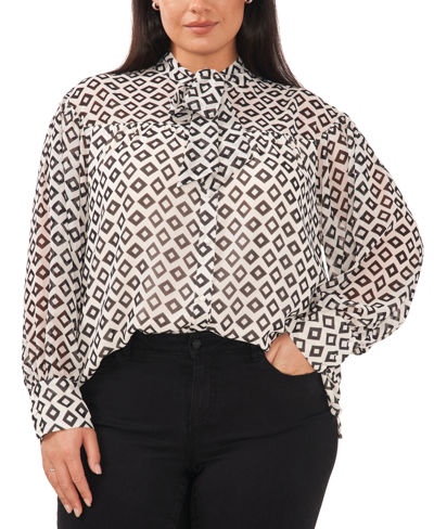 Shop Vince Camuto Plus Size Tie Neck Long Sleeve Blouse In New Ivory