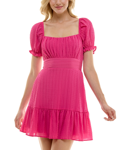 Shop Speechless Juniors' Scoop-neck Smocked-back Chiffon Dress In Hot Pink