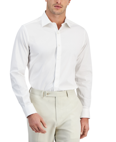 Shop Alfani Men's Regular-fit Temperature Regulating Solid Dress Shirt, Created For Macy's In Bright White