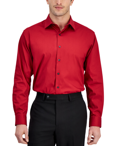 Shop Alfani Men's Regular-fit Temperature Regulating Solid Dress Shirt, Created For Macy's In Crimson Red