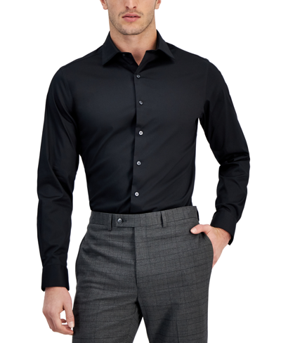 Shop Alfani Men's Slim-fit Temperature Regulating Solid Dress Shirt, Created For Macy's In Deep Black