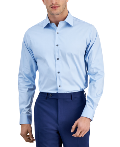 Shop Alfani Men's Regular-fit Temperature Regulating Solid Dress Shirt, Created For Macy's In Horizon Blue
