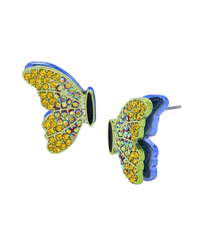 Shop Betsey Johnson Faux Stone Butterfly Wing Stud Earrings In Green,gold