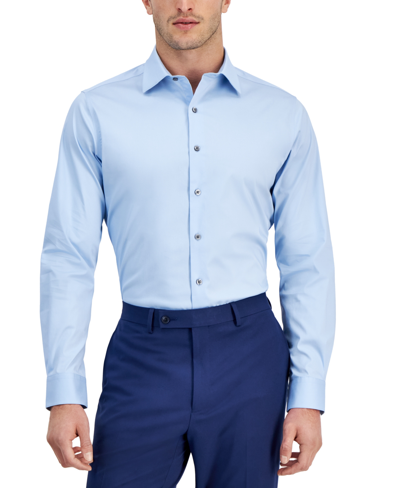 Shop Alfani Men's Slim-fit Temperature Regulating Solid Dress Shirt, Created For Macy's In Horizon Blue