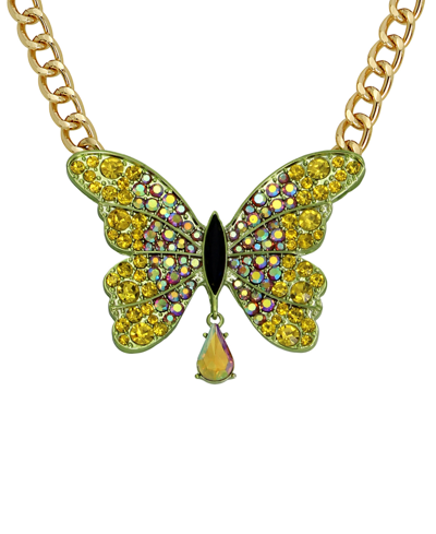 Shop Betsey Johnson Faux Stone Butterfly Stone Pendant Necklace In Green,gold
