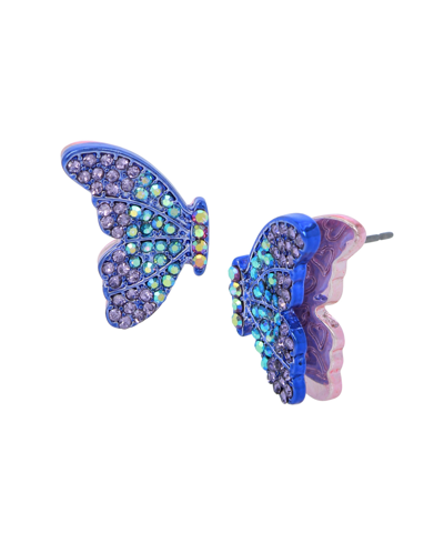 Shop Betsey Johnson Faux Stone Butterfly Wing Stud Earrings In Purple,gold