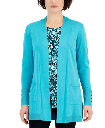 Jm Collection Women's Button-sleeve Flyaway Cardigan, Exclusively At Macy's In Seascape