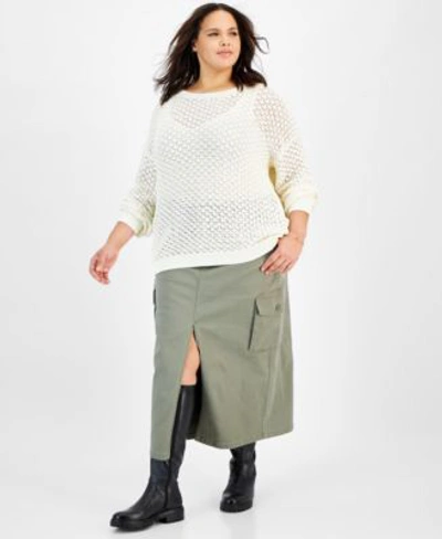 Shop And Now This Now This Plus Size Crocheted Sweater Cargo Skirt In Olive