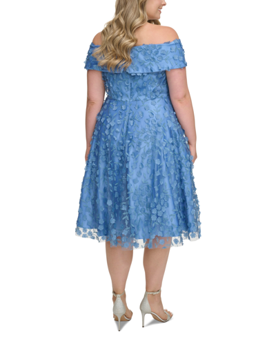 Shop Eliza J Plus Size 3d Floating Flowers Off-the-shoulder Midi Dress In Slate
