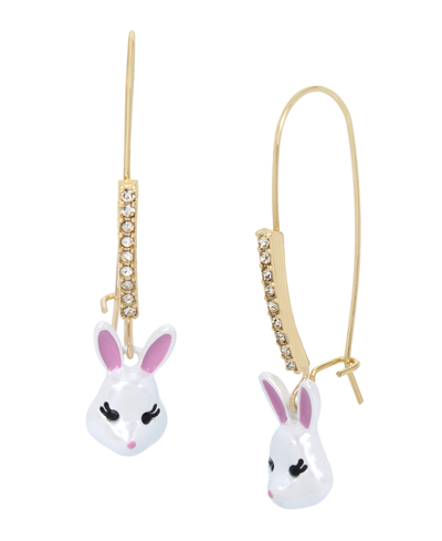 Shop Betsey Johnson Faux Stone Bunny Dangle Earrings In Pearl,gold