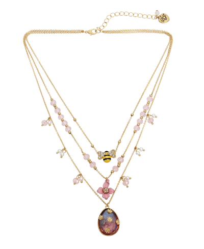 Shop Betsey Johnson Faux Stone Spring Charm Layered Necklace In Multi,gold