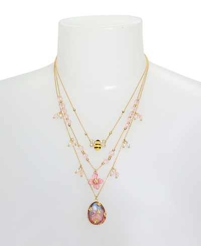 Shop Betsey Johnson Faux Stone Spring Charm Layered Necklace In Multi,gold