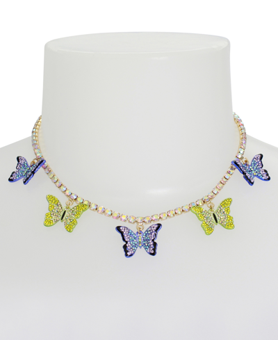 Shop Betsey Johnson Faux Stone Butterfly Bib Necklace In Multi,gold