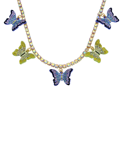 Shop Betsey Johnson Faux Stone Butterfly Bib Necklace In Multi,gold