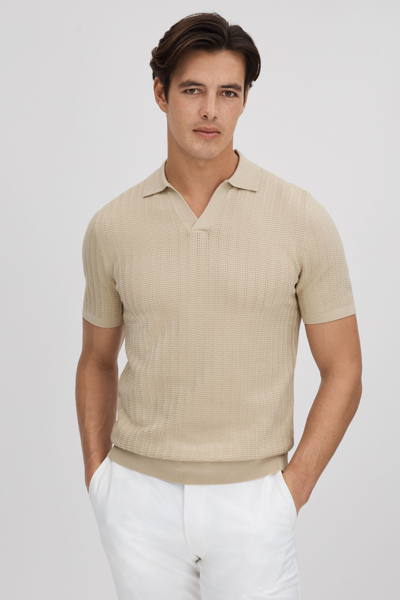 Shop Reiss Mickey - Stone Textured Modal Blend Open Collar Shirt, Xl