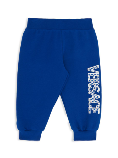 Shop Versace Baby Boy's Logo Embroidered Joggers In Bed Time Blue