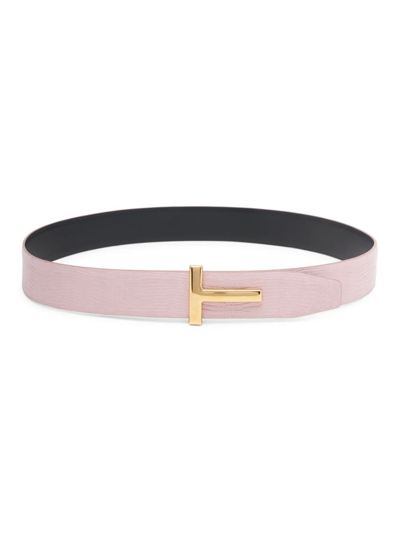 Shop Tom Ford Women's T Logo Reversible Leather Belt In Pastel Pink
