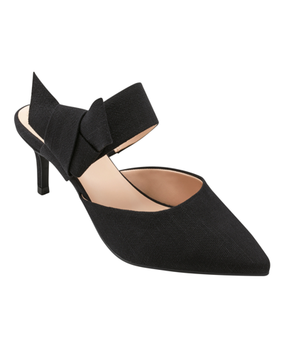 Shop Bandolino Women's Millie Pointed Toe Heeled Mules In Black Linen- Textile