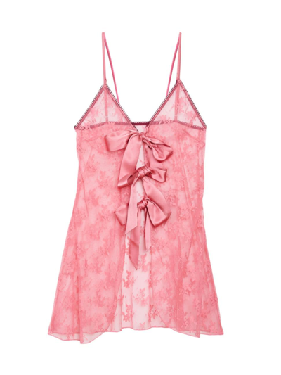 Shop Fleur Du Mal Women's Untie Me Nightie Sheer Floral Lace Night Slip In Pink Cadillac
