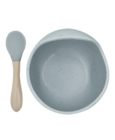 Shop Kushies Siliscoop Silicone Suction Raised Edge Bowl With Spoon In Grey