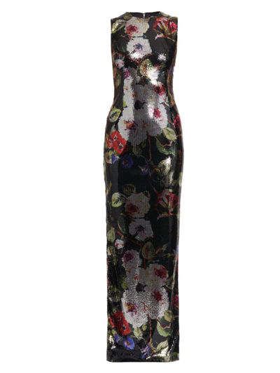 Shop Dolce & Gabbana Women's Sequined Floral Column Gown In Roseto Nero