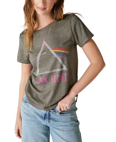 Shop Lucky Brand Women's Pink Floyd Sparkle Print Crewneck T-shirt In Pirate Black