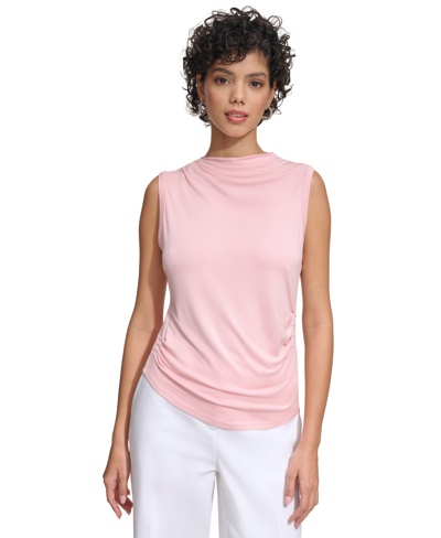 Shop Calvin Klein Women's Sleeveless High-neck Top In Silver Pink