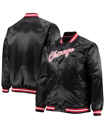 Mitchell & Ness Men's  Black Chicago Bulls Big And Tall Hardwood Classics Raglan Satin Full-snap Jack In Black
